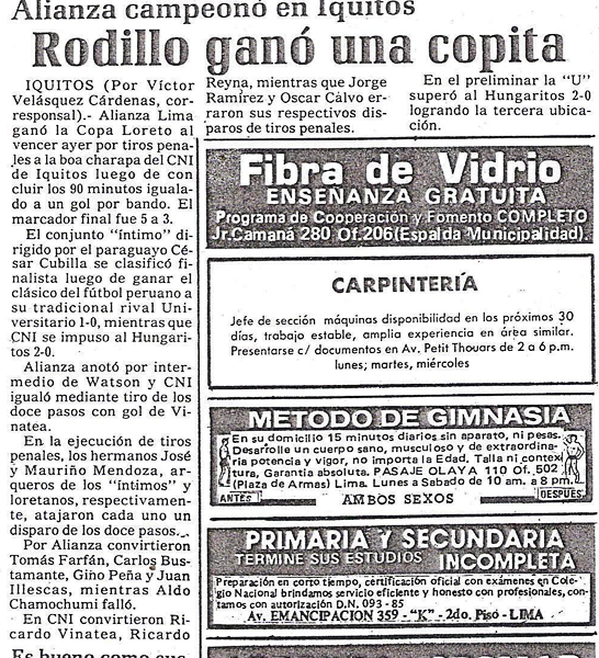 La noticia de un clásico poco conocido, el disputado en el oriente peruano en 1987 (Recorte: diario Ojo)